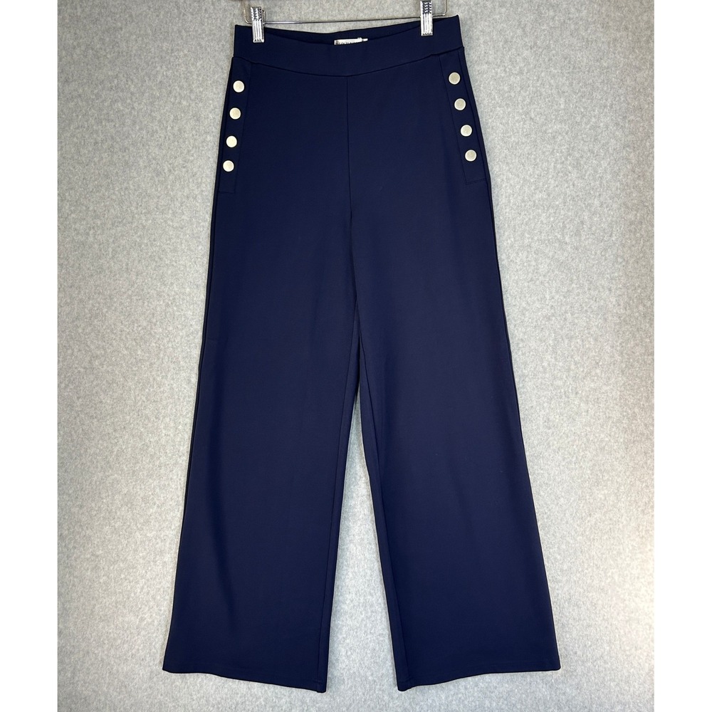 Patrizia Luca Milano Navy Blue Sailor Wide Leg Pants Silver Button Accent Size S